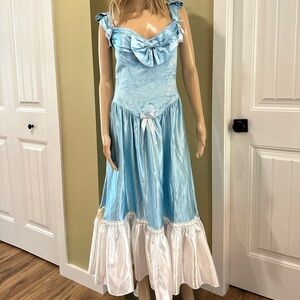 Vintage Fantasy Formals Blue Satin Lace  Gown Medium